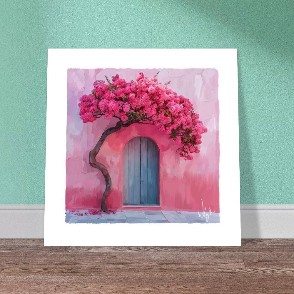 Mediterranean Pink and Blue Rustic Door | Maximalist Art Poster