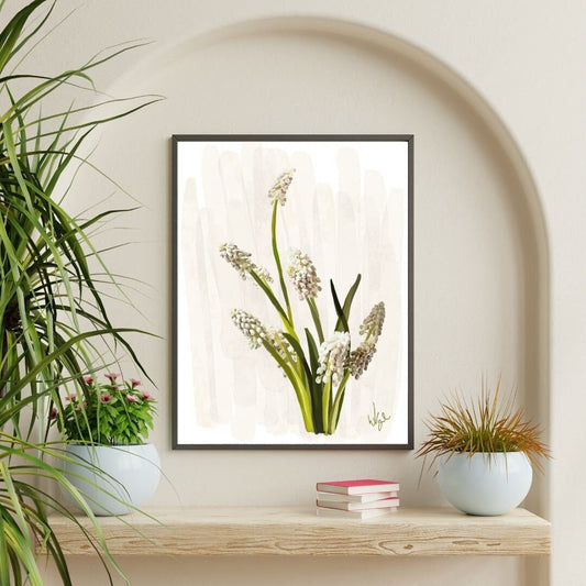 White Muscari Wildflowers | Boho Flower Market Poster