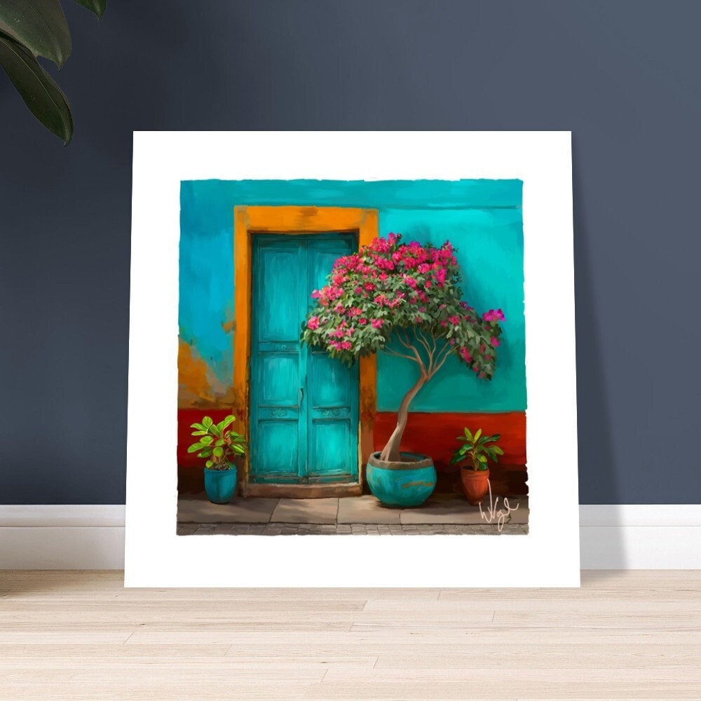 Red and Turquoise Mexican Door Painting |  Maximalist Art Poster