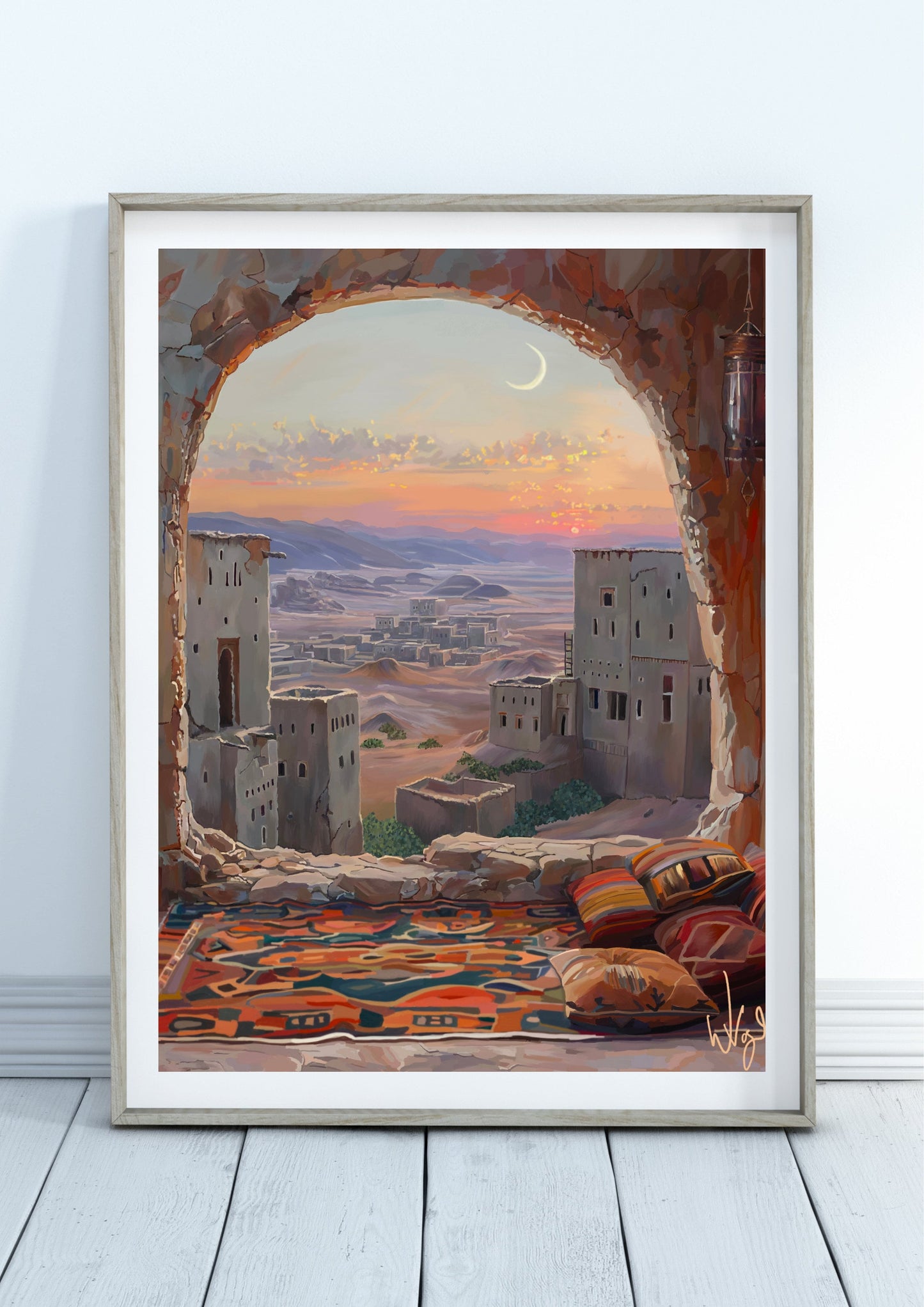 Rustic Saharan Village at Night  | Boho Landscape Poster