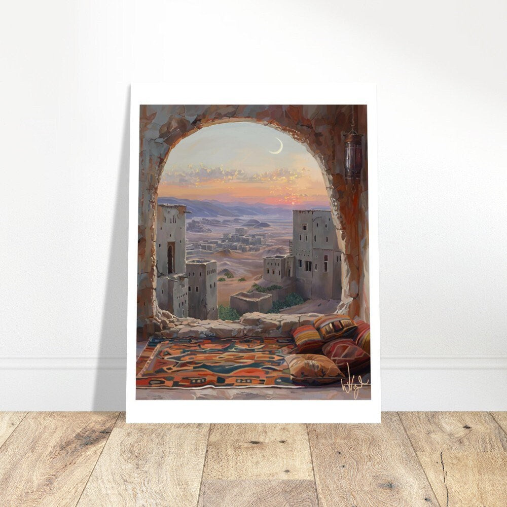 Rustic Saharan Village at Night  | Boho Landscape Poster