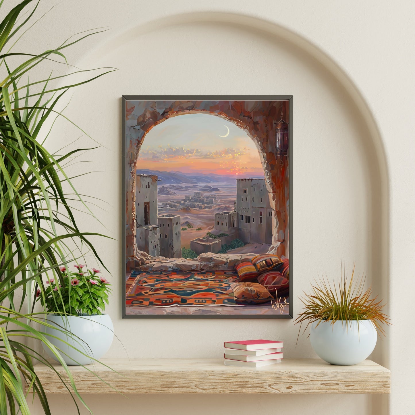 Rustic Saharan Village at Night  | Boho Landscape Poster