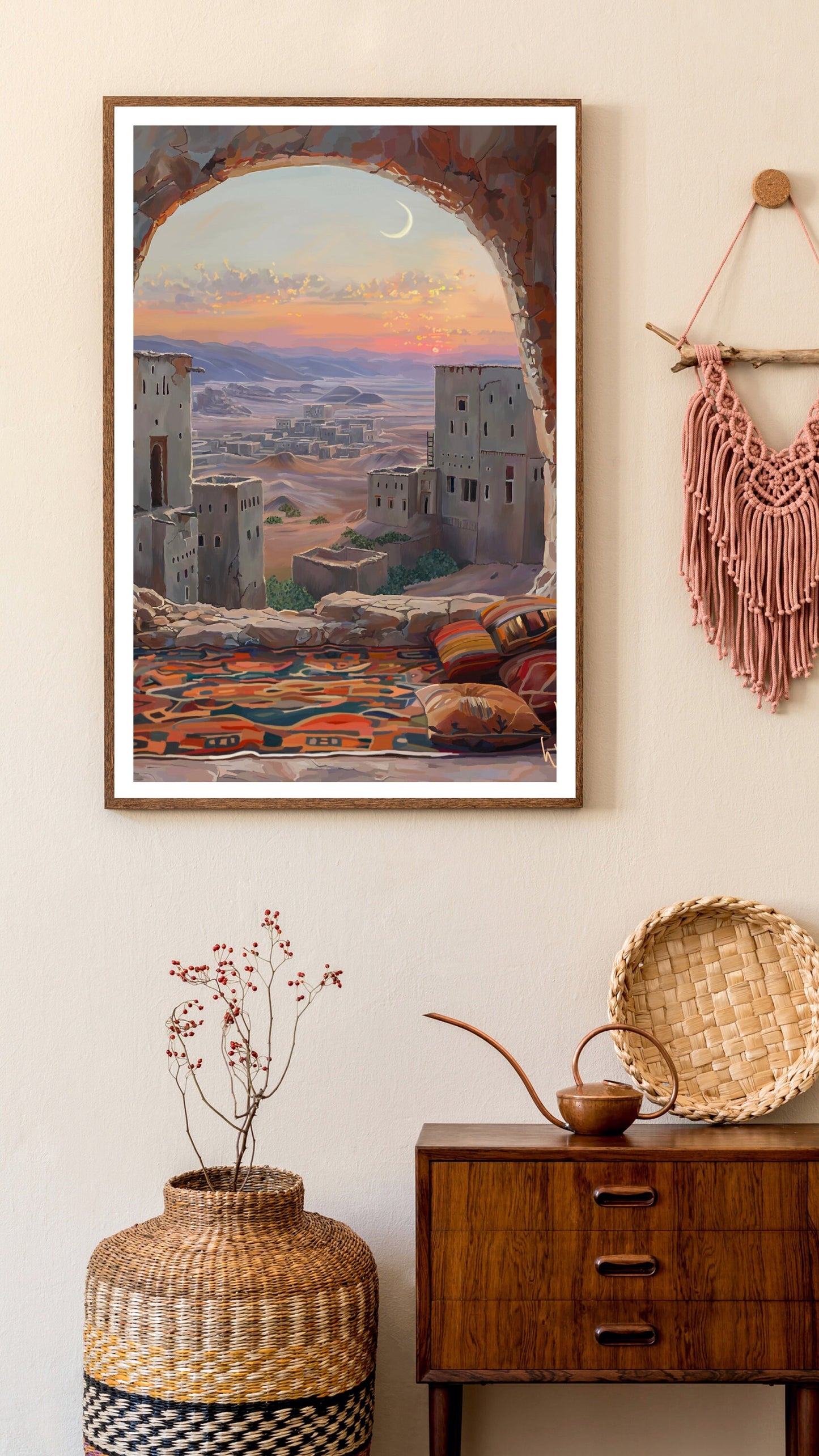 Rustic Saharan Village at Night  | Boho Landscape Poster